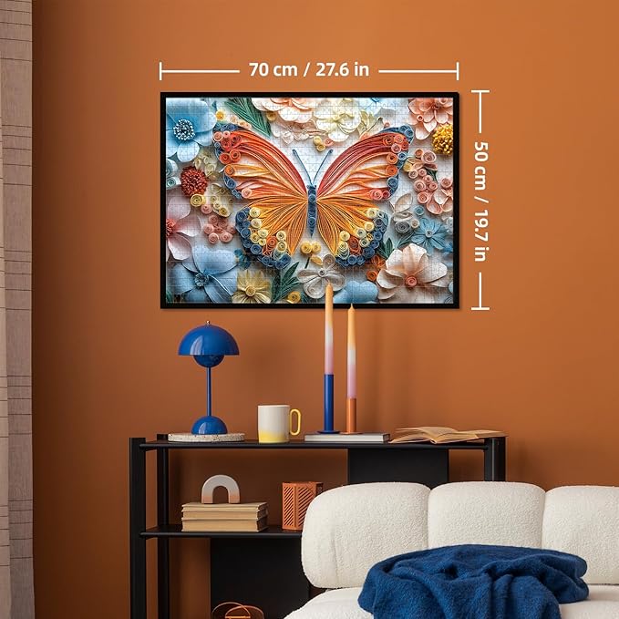 Jigsaw Puzzle 1000 Pieces Quilled Paper Butterfly Puzzle – Enchanted Nature Puzzle, Whimsical 3D Spring Florals, Challenging Adult Wall Art