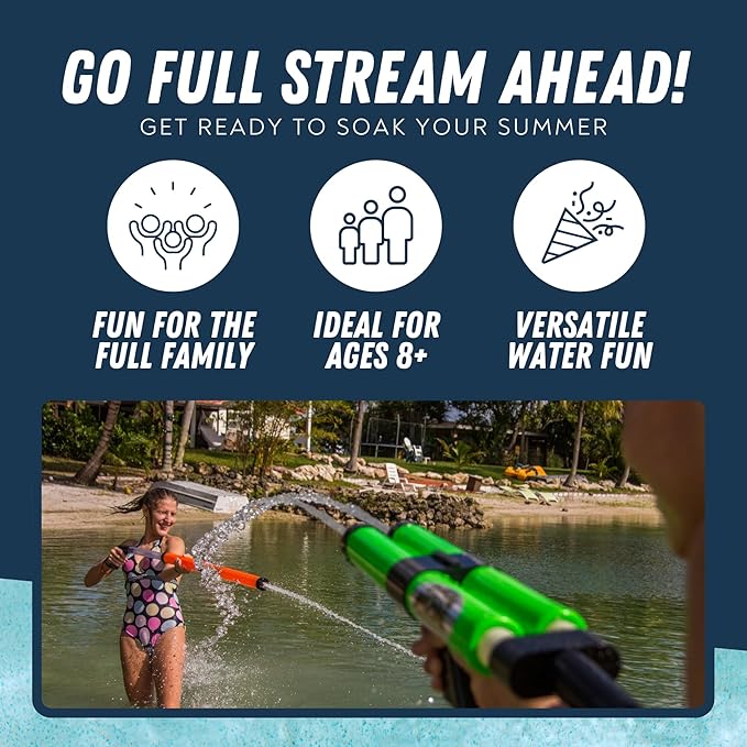 Stream Machine QF-2000 Water Blaster 2 Pack, Water Gun Squirt Gun Set, Hydrobolic Water Launcher, Shoots Up to 70 Feet, Easy Fill for Pool, Lake, Ocean & Beach, Ages 8+
