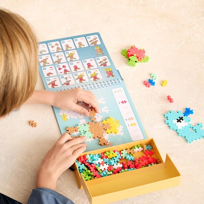 Plus Plus Puzzle By Number Activity Pad, Kids Travel Activities, Interlocking Mini Building Blocks, 3D Puzzle Stem Toy for Kids - Ocean