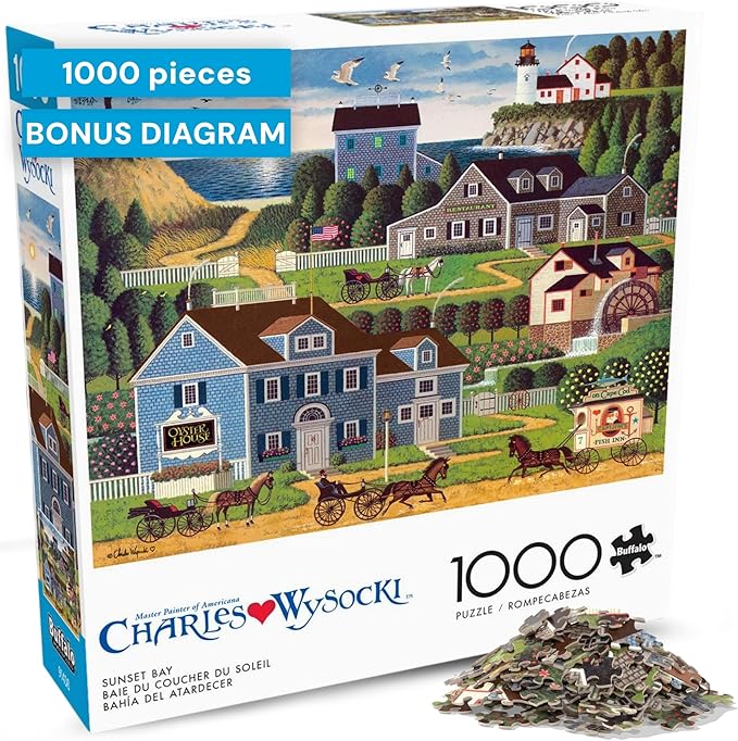 Buffalo Games – Charles Wysocki Sunset Bay 1000 Piece Jigsaw Puzzle for Adults, Classic Coastal Americana Artwork, Made in USA