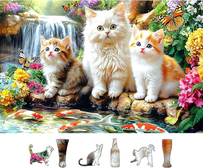 500 Pieces Puzzles for Adults, 500 Pieces Puzzles Cats and Koi Pond, Animal Pet Lover Jigsaw Puzzle for Adults Challenging Perfect for Game Nights (27.5"x19.7")