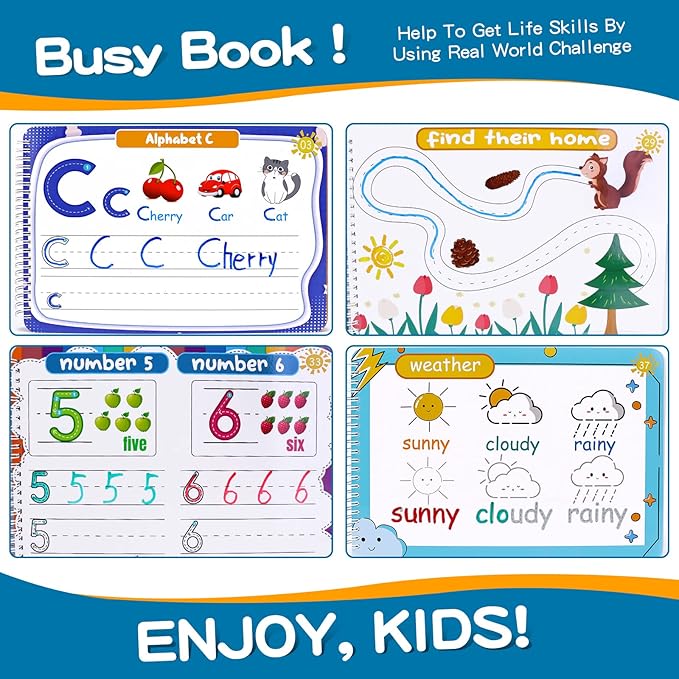 Preschool Learning Activities Educational Workbook, Handwriting Practice Book for Kids, Christmas Birthday Presents for 3 4 5 Year Old Boys Girl Toys for Kids, Montessori Busy Book Tracing Book Toys