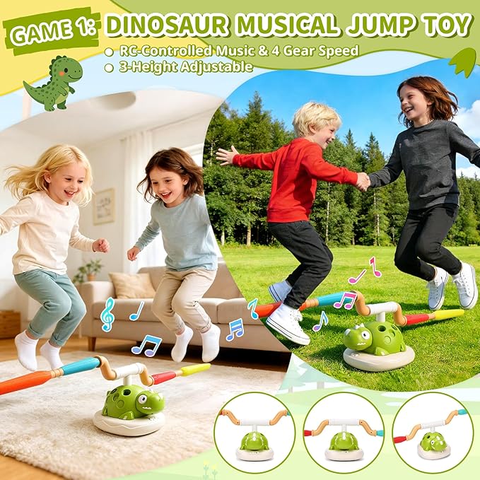 3 in 1 Dinosaur Rocket Launcher, Musical Jump and Toss, Activity Spinning Dinosaur Toy with Remote Control, Indoor & Outdoor Sports Toys