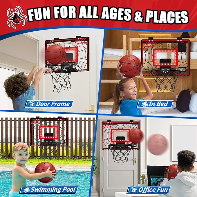 Toys for Ages 8-13, Basketball Hoop Indoor, Mini Basketball Hoop for Boys and Adults with Cool LED Lights Boys Gifts Basketball Toys Gifts Room Accessories for Teen Boy 8 9 10 11 12