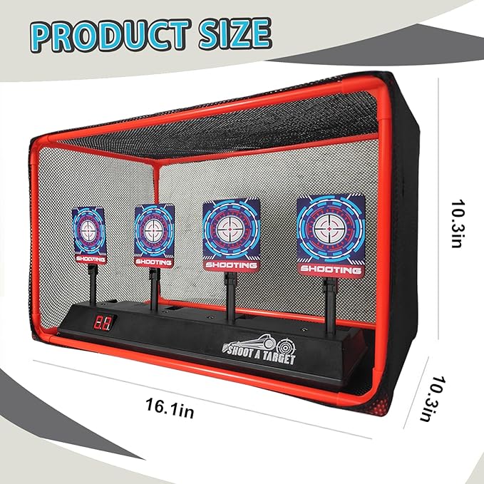Electronic Auto Reset Digital Shooting Target with net for Toy Gun Gifts for Kids Boys Girls Age 3+