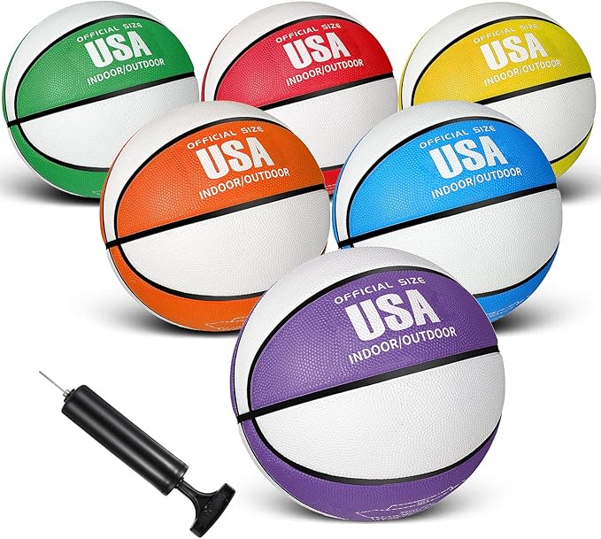 Jenaai 6 Pack Mini Basketballs with Pump for Kids 7 Inch Size 3 Rubber Arcade Basketball Color Small Toy Indoor Outdoor Pool Arcade Games Colorful Basketball for Kids Toddlers(Bright)