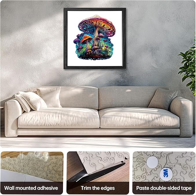 Wooden Jigsaw Puzzle for Adults,Magical Mushrooms Wood Puzzles 200 Piece,Thanksgiving Birthday Gifts Family Game,Unique Shape Puzzle Challenge 11 x 11 Inch
