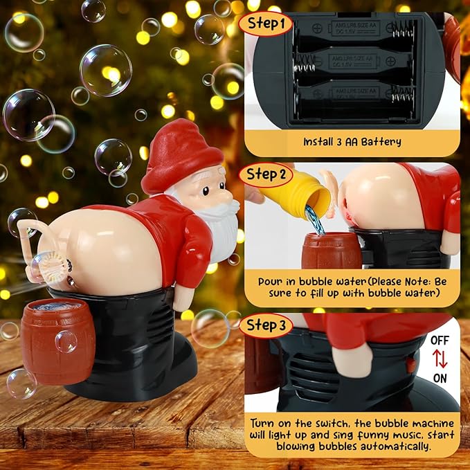 Santa Claus Bubble Butt Machine, Automatic Bubble Blower Machine Santa Claus Toy, Funny Santa Automatic Fart Bubble Machine with Music & Flashing Lights, Bubble Blower for Outdoor & Indoor Activity