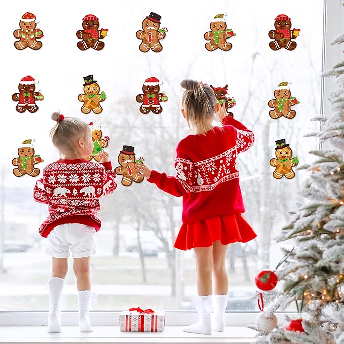 Renbuzhu 39PCS Christmas Crafts Bulk: Gingerbread Men Paper Suncatchers DIY Kit for Winter Xmas Holiday Activities Decorations, Window Stained Glass Effect Art Ornaments