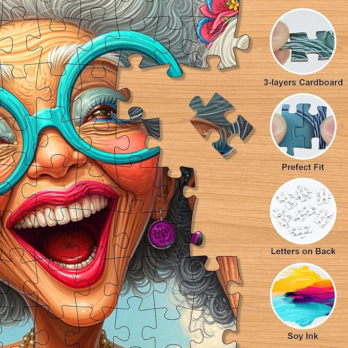 Old Woman Puzzles for Adults 500 Pieces - Happy Grandma Paper Puzzle, Funny Elderly Sisters Beach Swing Puzzle, Ladies Friends Puzzles, Home Decor Challenge Gift for Old People and Best Women Friend