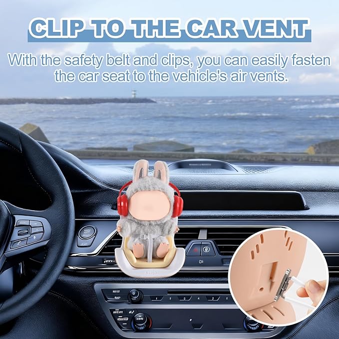 Doll Car Seat, Car Seat for 10-17cm Dolls, Including Air Vent Clip, Desktop Stand, Adjustable Strap, Airflow-Friendly Design, Ideal Car Decor Gifts(Brown White)