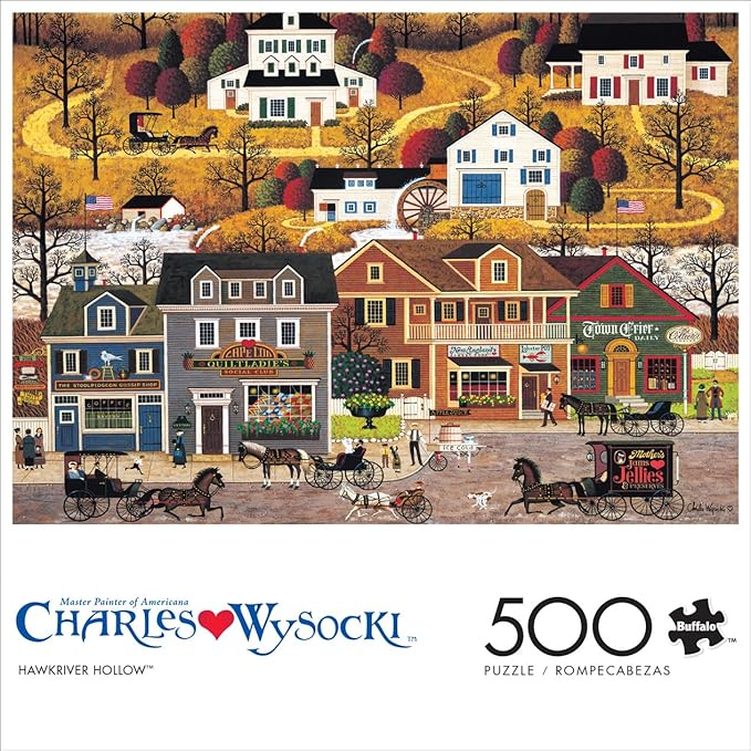 Buffalo Games - Charles Wysocki - Hawk River Hallow - 500 Piece Jigsaw Puzzle Colorful Puzzle for Adults – Precision-Cut Pieces, Beautiful Artwork, and Hours of Relaxing Fun