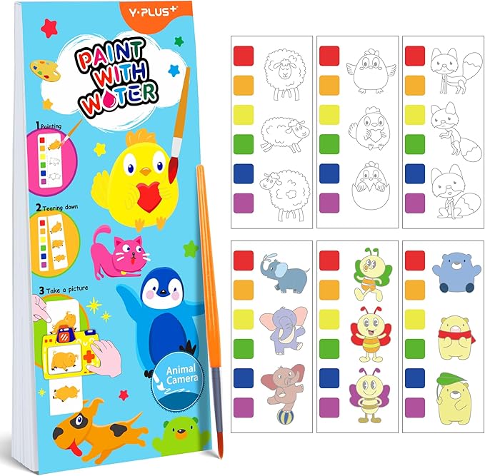 YPLUS Pocket Paint with Water Book for Toddler, Art Activities Craft Toys Watercolor Painting Paper for Kids,Gift for Kids Ages 1-3, 2-4, 4-6,Drawing with Brush-Animals