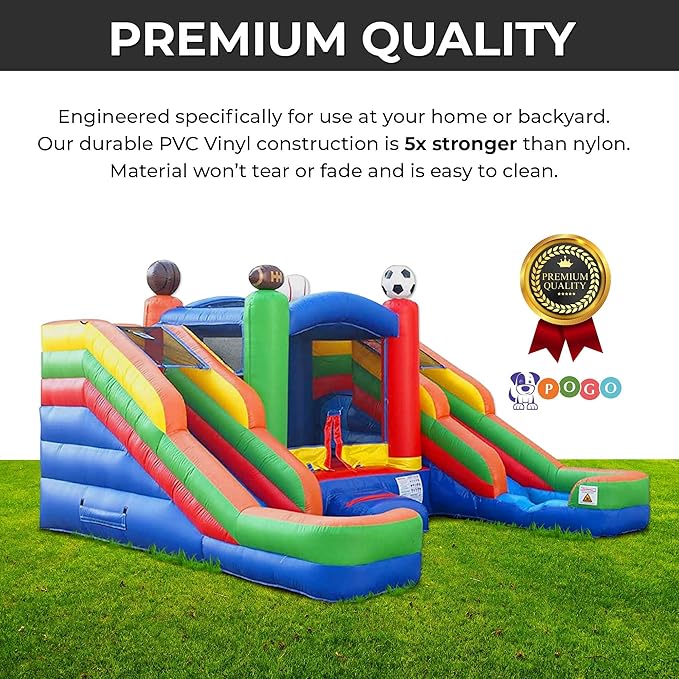 Crossover Sports Double Water Slide Bounce House Combo, 16.5 x 15 x 11 Foot, PVC Vinyl Inflatable Bouncy House for Kids, Wet or Dry Slides, with Stakes and Storage Bag, Blower not Included