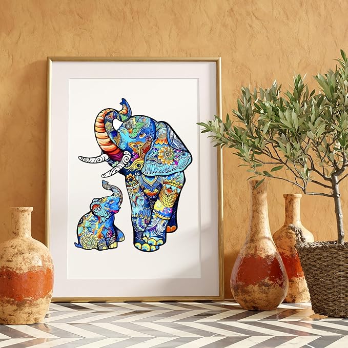 Wooden Puzzles for Adults, Unique Puzzles for Adults, Irregular Animal Shaped Wooden Jigsaw Puzzles, Creative Birthday Gift, 8.1 x 8.1 inch, Elephants