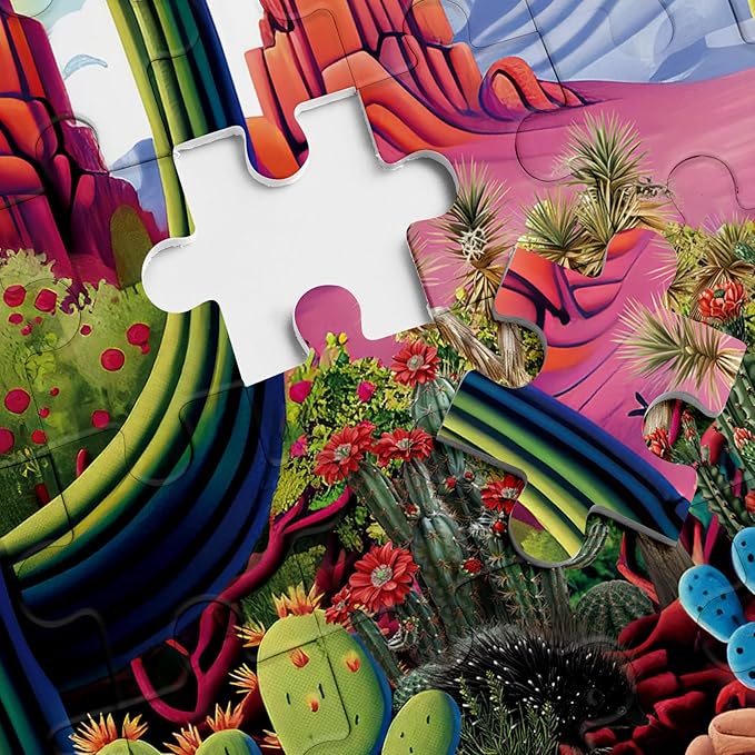 Cactus Landscape Puzzles for Adults 1000 Pieces Nature, Beautiful Plant Desert Oasis Art Jigsaw Puzzles, Bird Flower Animal Painting Puzzle As Home Decor