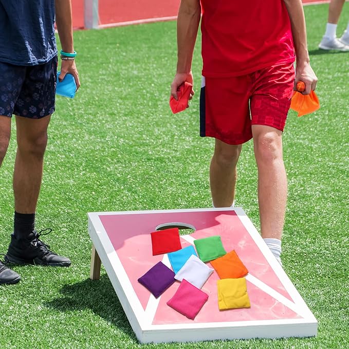 32 Pack Bean Bags Toss for Kids Cornhole Bean Bags Colorful Bean Bags for Tossing Canvas Toss Bags Hand Toy Toss Games Weights for Outdoor Yard Games, Assorted Colors (Bright Colors, 3.94 x 3.94 Inch)