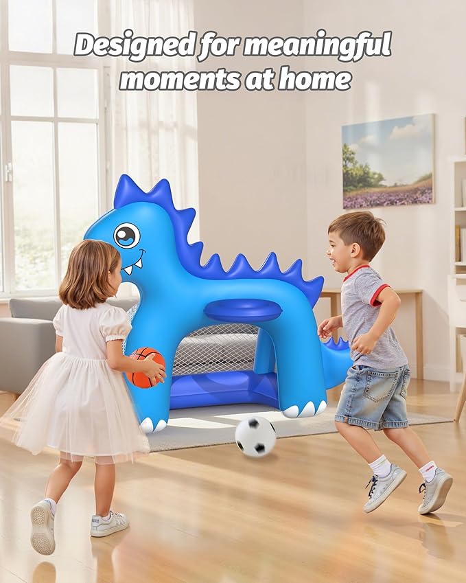 JOSEN Inflatable Toddler Basketball Hoop & Soccer Goal, 2-in-1 Mini Basketball Hoop Indoor Outdoor Sports Center Toys with DIY Stickers, Kids Birthday for Boys Girls 1 2 3 4 5 Year Old