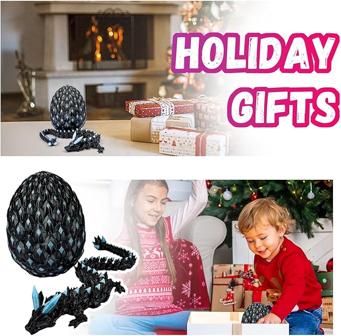 3D Printed Dragon Egg,Dragon Eggs Glow in with Dragon Inside Dark Articulated Animals Fidget Toy,Home Office Decor Executive Desk Toys for Autism/ADHD (Luminous Blue)