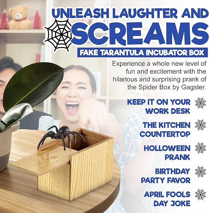 Gagster Spider Box Prank Fake Tarantula Incubator – Hilarious Practical Joke Toy – Trick & Scare Surprise Rubber Spider – Prank Present Packaging – Funny Joke Gift