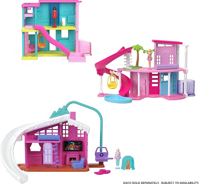 Barbie Mini Land Doll House Sets, Mini Dreamhouse with Surprise 1.5-inch Doll, Furniture & Accessories, Plus Elevator & Pool (Styles May Vary)