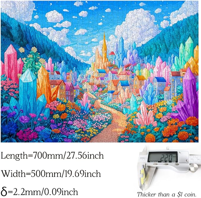 Bgraamiens 1000 Piece Jigsaw Puzzles for Adults – Magic Kaleidoscopic Geodes City – Vibrant Fantasy Challenge with Crystals and Flowers – Colorful Relaxation Gift