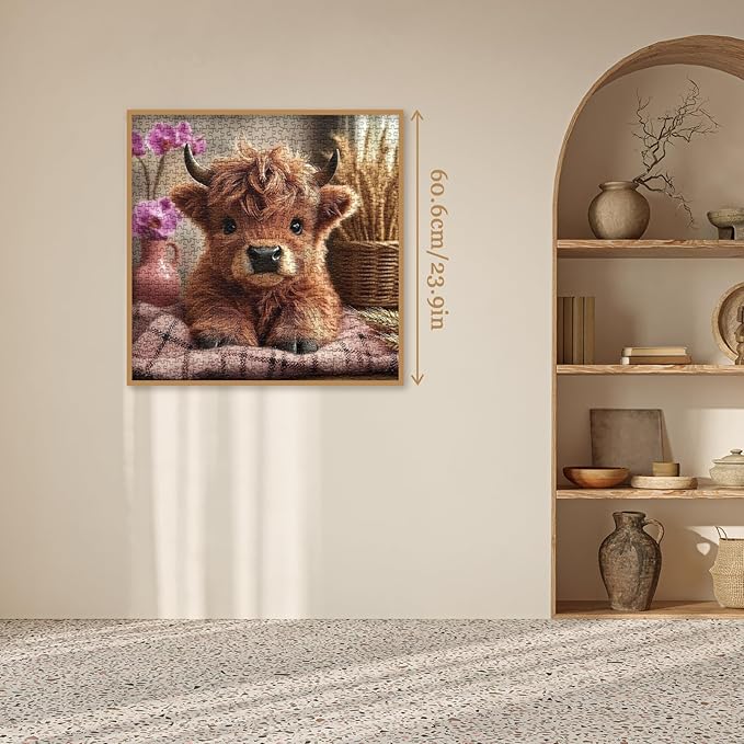 Cute Highland Cow Flower Puzzles for Adults 1000 Pieces, Funny Alpine Cattle Animal Jigsaw Puzzle, Impossible Difficult Art Puzzles