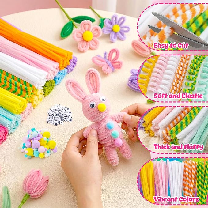 X Hot Popcorn 990 Pcs Pipe Cleaners 15 Color Pipe Cleaners Craft Pastel Pipe Cleaners Macaron Chenille Stems for Arts and Craft DIY Art Supplies Creative Easter Decorations