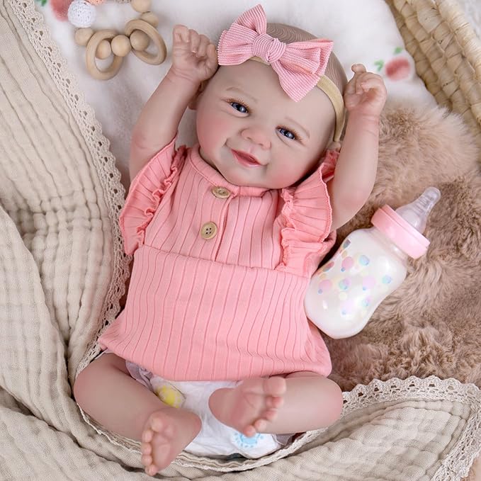Aori Realistic Reborn Baby Dolls - 20 Inch Lifelike Newborn Baby Girl Doll with Weighted Soft Body and Soft Vinyl Limbs with Pink Outfit Set for Cudding, Perfect Christmas, Birthday Gift for Girls
