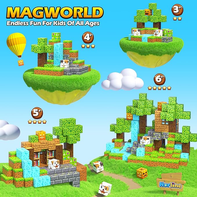 Magnetic Blocks - 100PCS Build Mine Magworld Forest Cottage Set, Kids Building Toys for Boys Girls Age 3-5 4-8 5-7, Construction Craft Sensory Toys Birthday Gifts for 3+ Years Old