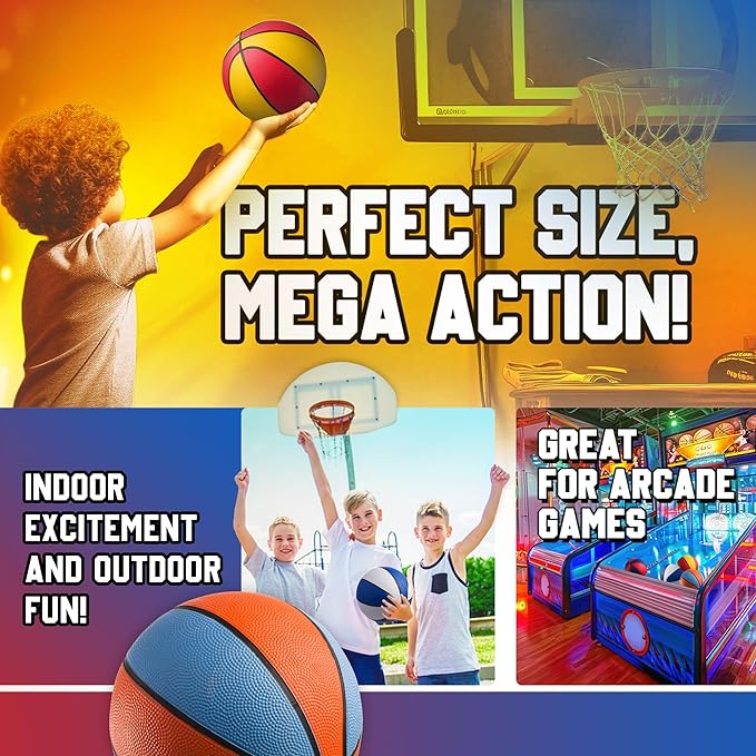 Rubber Mini Basketballs 7 Inch, Size 3 (Pack of 4) - Pool Basketball for Kids in Assorted Colors Indoor & Outdoor, Boys & Girls, for Small Hoops, Game Prizes, Arcade Games, w/Pump
