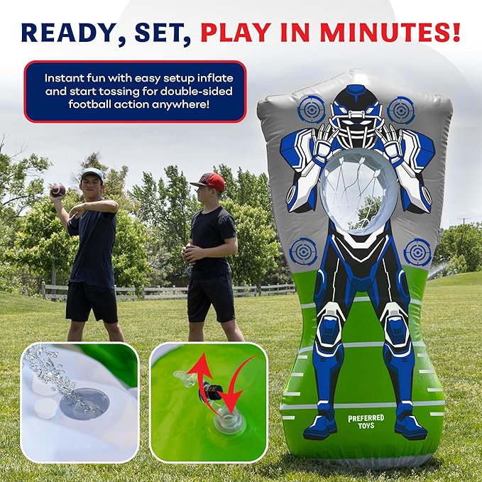 65” Inflatable Football Target Net Toss Game - Double-Sided Throwing Practice Football Stuff with Mini Balls - Backyard Tailgate Party Sports Toy for Kids & Adults