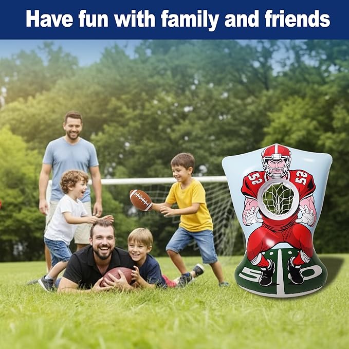 Inflatable Football Training Toss Game Inflatable Football Pitching Target for Kids, Double-Sided Outdoor & Indoor, Includes 2 Footballs, Pump & Patch Kit Football Games Gifts for 36 Months+