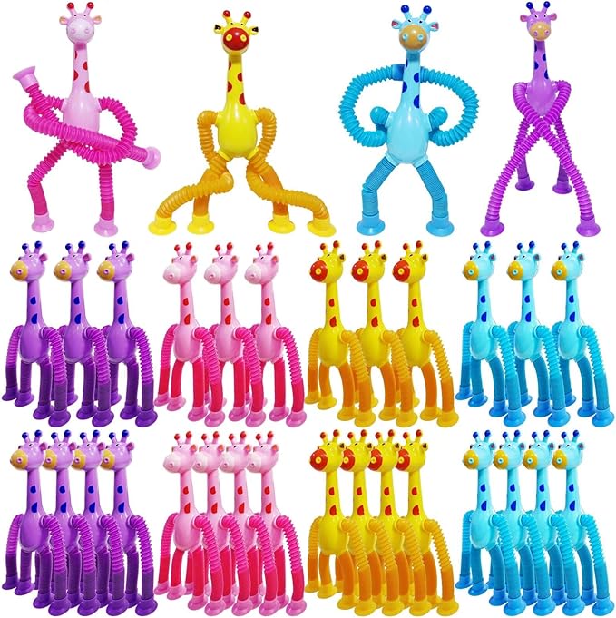 32Pcs Telescopic Suction Cup Giraffe Toys, Suction Pop Tubes Giraffe Sensory Toys, Pop Fidget Toys Bulk for Toddler Travel, Easter Basket Stuffers Party Favor Birthday for Boys Girls