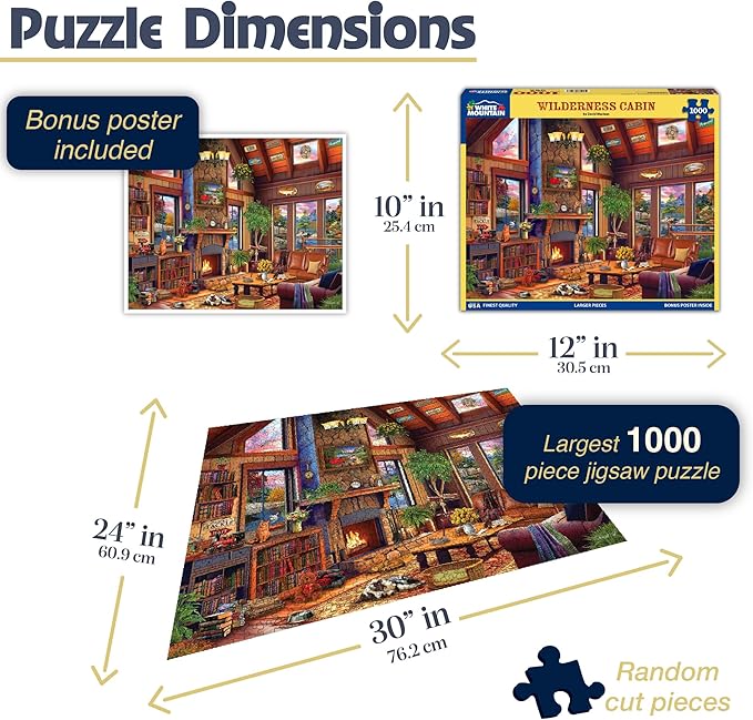 White Mountain 1000 Piece Jigsaw Puzzle Fall Scenic Lake Puzzles with Large Pieces Gift for Adults and Family 24"x30" - Wilderness Cabin