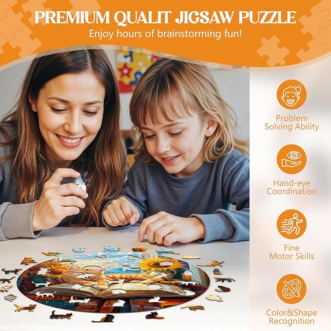 Wooden Puzzles for Adults, Lazy Orange Cat Wood Puzzles Adult, Unique Animal Shaped Wooden Jigsaw Puzzle, Creative Birthday Gifts for Friends/Family/Puzzle Lovers, Home Decor(L-13.4 * 13.4in 300pcs)