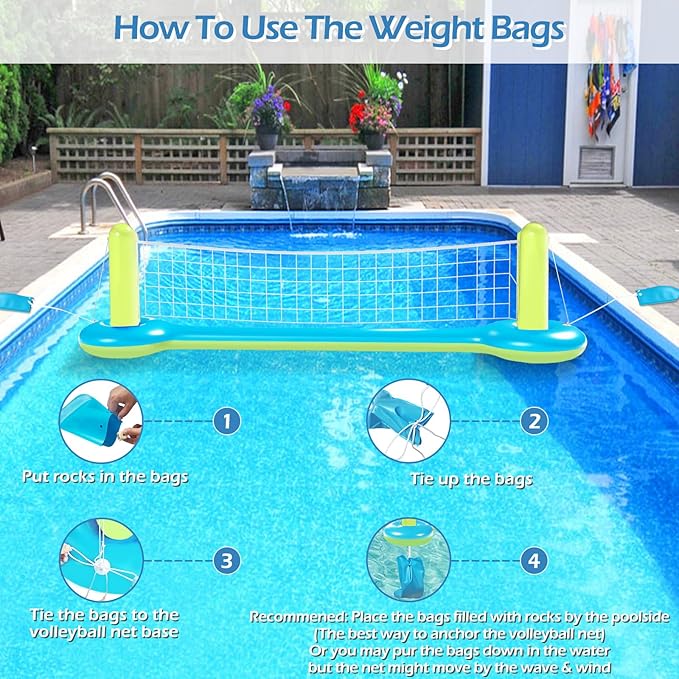 Jasonwell Pool Toys Games Set - 3 in 1 Pool Volleyball Net Basketball Hoop Ring Toss Game Inflatable Floats Water Floating Volleyball Swimming Pools Party Game Gift Kids Teens Adults (Blue&Yellow, L)
