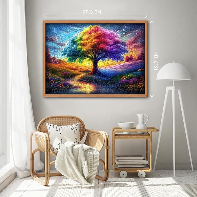 Rainbow Tree of Life Puzzles for Adults 1000 Pieces, Colorful Landscape Gradient Jigsaw Puzzle, Tree Nature Puzzle Scenery