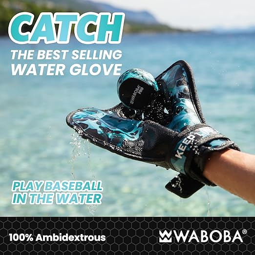 Waboba Catch Water Glove Pro Water Bouncing Ball Set - for Beach Games & Swimming Pool Toys – Baseball Style Mitt for Catching Water Balls – One Size Ambidextrous Design