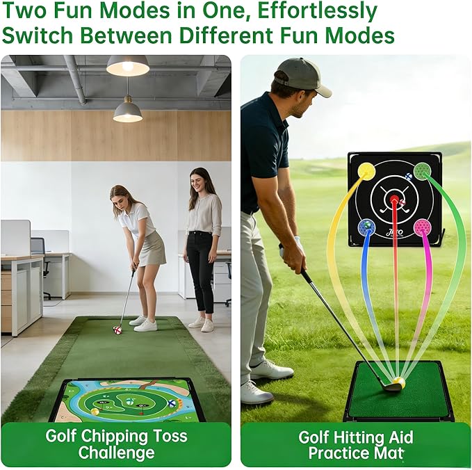 Golf Chipping Game Set Double-Sided,Golf Practice Target Mat with 20 Sticky Balls and Golf Club- Portable Indoor-Outdoor Chipping Golf Gift for Men, Women & Family (1Pack)
