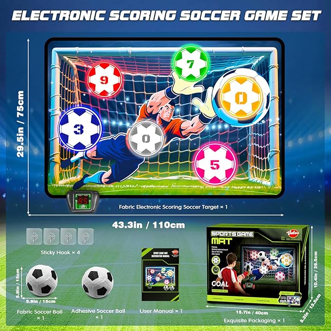 VATOS Electronic Scoring Soccer Toy Game Set for Kids, Indoor Outdoor Soccer Training Target with Real-Time Scoring, 2 Modes, Fabric Goal and 2 Soft Balls, Fun Sport Birthday Ages 3+