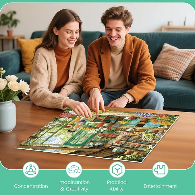 500 Piece Jigsaw Puzzles for Adults, Cozy Flower Shop with Children Puzzles for Adult, Fun and Challenging Puzzle for Party Time, Relaxing Gift for Adults, Seniors, 20.5 x 15 in