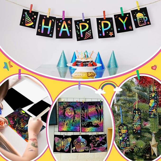 Funtopia 240 Sheets Rainbow Scratch Paper, Color Scratch Art for Kids Ages 4 5 6 7 8 9 10 Girls Boys, Art Crafts Party Favors Drawing Kits with Guide for School Classroom Travel Birthday Party Gifts
