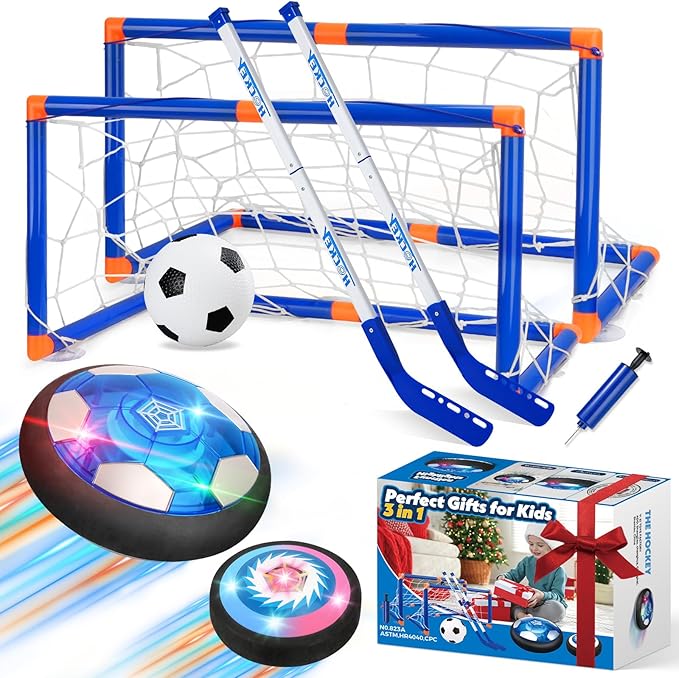 3-in-1 Hover Soccer Ball Set for Kids, Gift for Boys 3-5 6-8, Hover Soccer Ball for Kids, LED Lights Indoor Outdoor Birthday Christmas Hockey Gifts for Boys