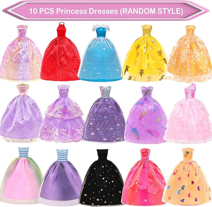 BARWA 10 Pcs Doll Dresses with 17 Accessories Handmade Doll Clothes and Accessories Wedding Gowns Party Dresses for 11.5 inch Dolls