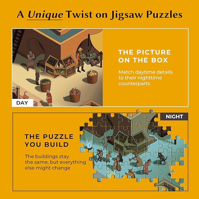 Time Warp Puzzle Series 1 – Day to Night Hidden Scene | 1000 Piece Jigsaw Puzzle for Adults | Discover a Story that Transforms as You Build | Giftable Magic Puzzle Art (Rock the Cat's Paw)
