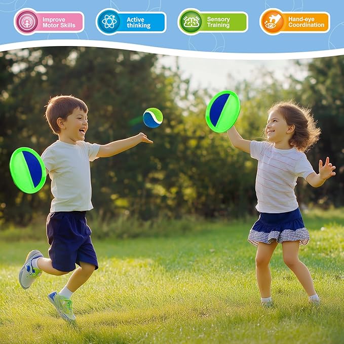 Shemira Ball Catch Game, Toss and Catch Ball Set,Beach Pool Yard Outdoor Toys Games for Kids Ages 4-8-12, Lawn Beach Camping Outdoor Games, Easter Birthday Summer Gifts for Kids, 4 Paddles 4 Balls
