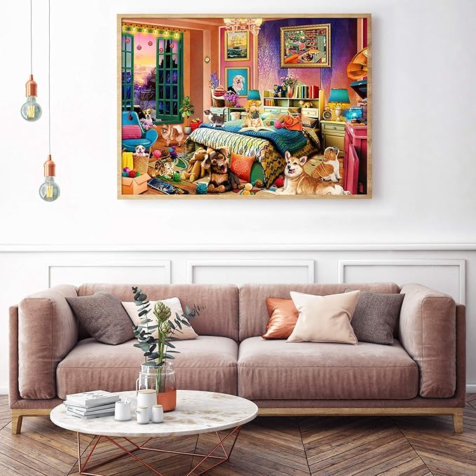 HUADADA Jigsaw Puzzles for Adults 1000 Pieces, Pets Room Interlock Perfectly Letter on Back No Dust, Home Decor Birthday Party Toy for Men Women Elders Seniors (27.5"x19.6"), 1:1 Poster