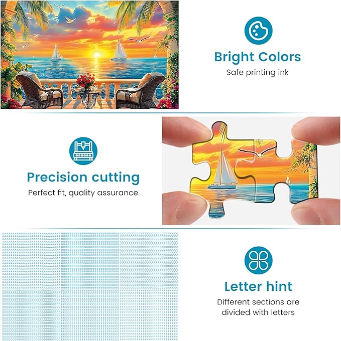 Puzzles for Adults 500 Pieces, Jigsaw Puzzles 500 Pieces Adult Puzzles Ocean Sunset Puzzle Recycled Cardboard Funny Challenging Puzzle Game Activity Nights Gift Toy 20.5x15inch