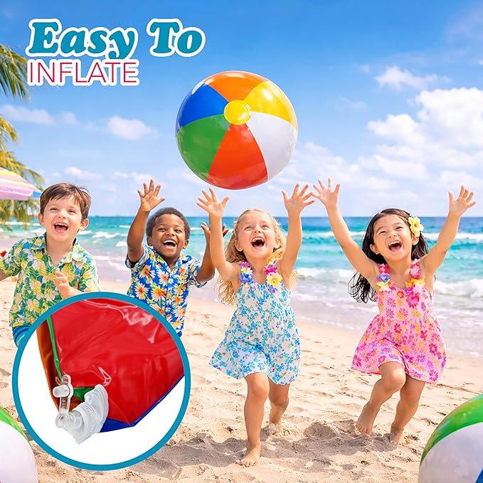 4E's Novelty 24 Pack -16 Inch Inflatable Beach Balls Bulk 24 - Birthday Pool Party Favors for Kids, Summer Goodie Bags Easter Basket Stuffers Toys, End of Year Student Gifts for Class